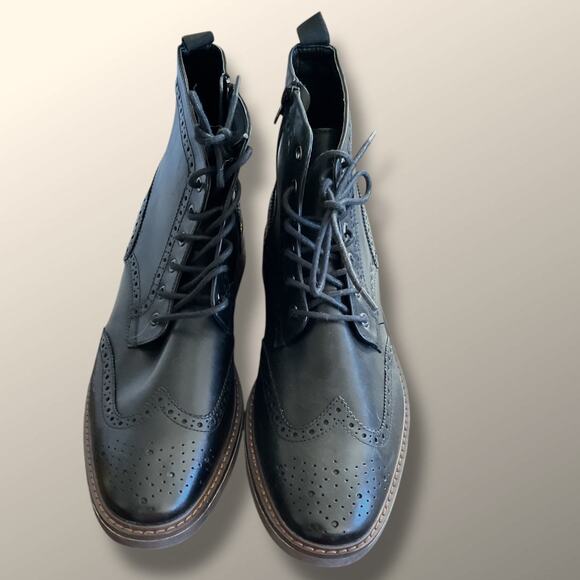 Men\'s 13 MORETTI Birmingham Side Zip Black Leather Wingtip Boots main image 9